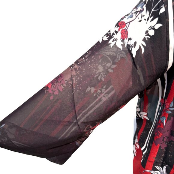 NWOT Colleen Lopez Floral Striped Robe Kimono Open Front Long Size XS - Picture 4 of 6